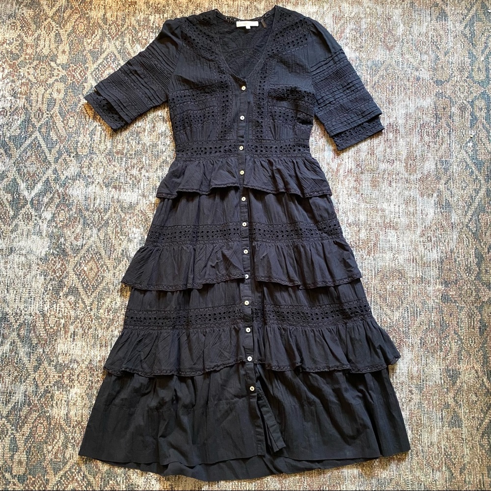 LoveShackFancy Edie Eyelet Ruffle Dress black